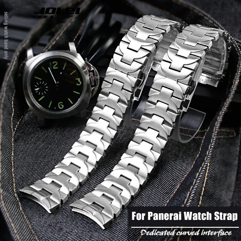 

Ремешок для часов из нержавеющей стали с твердым изогнутым концом для Panerai PAM441 111 382 PAM01316, мужской ремешок для часов с застежкой-бабочкой, 24 мм