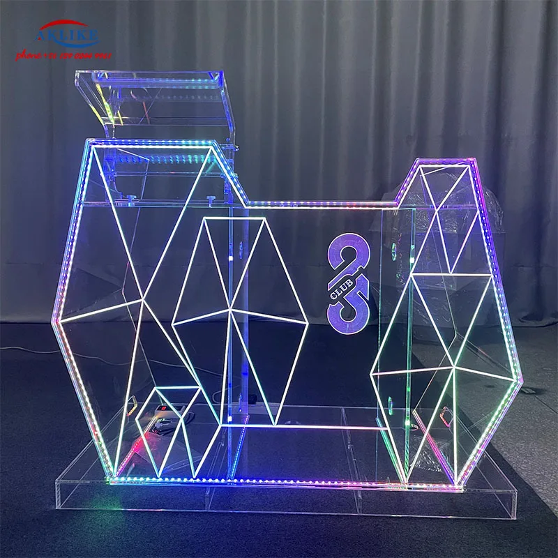 Bar Furniture LED Dj Table Display NightClub Booth Clear Acrylic Dj Table Djing Station With Computer Stand Free Shipping