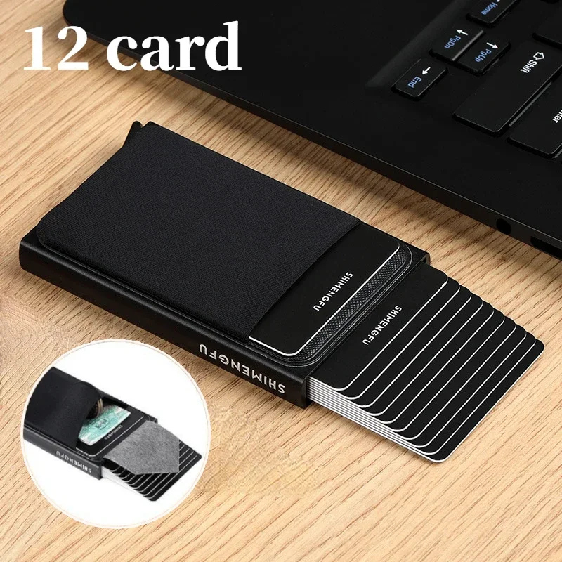 Slim Aluminum Wallet with Elasticity Back Pouch ID Credit Card Holder Mini RFID Wallet Automatic Pop Up Bank Card Case