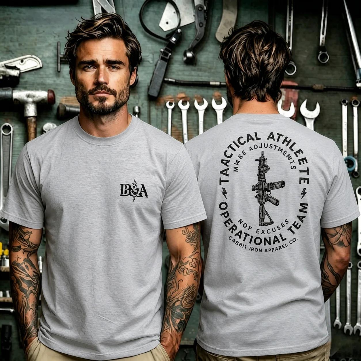 New 2026 Tactical Firearm Graphic T Shirt Men Double Sided Print Cotton Military Style Minimalist Logo Tee Cotton T-shirt Men's