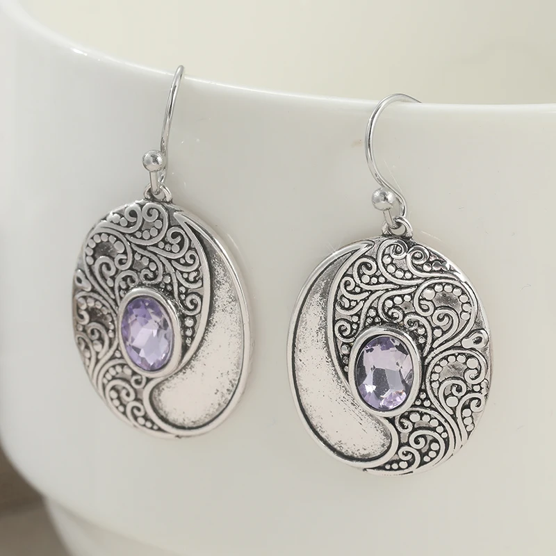 Vintage Court Style Purple Synthetic Zirconia Dangle Earrings for Women Elegant Charming Banquet Celebration Jewelry Accessories