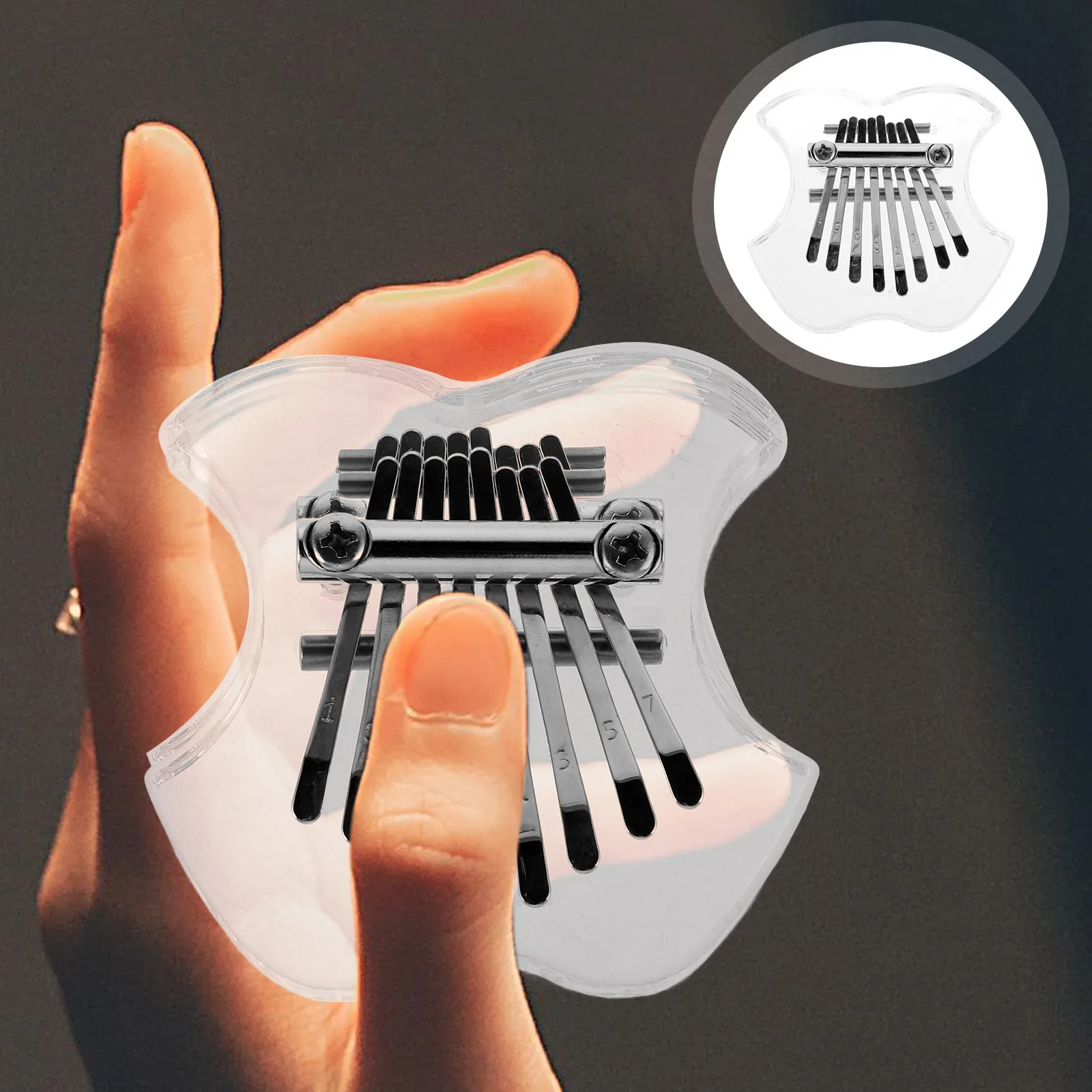 

8 Key Transparent Acrylic Mini Kalimba Shaped Portable Thumb Piano Finger Instrument for Beginner Students Music