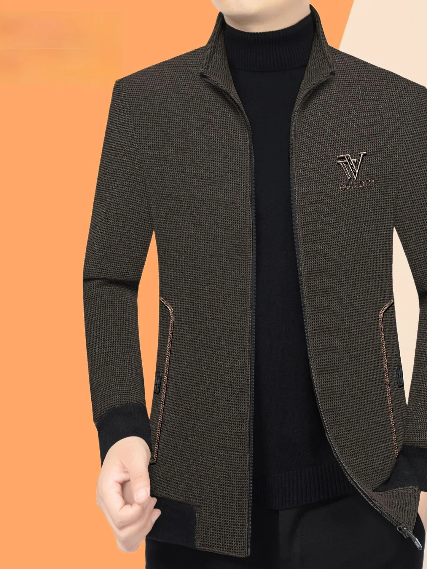 

Мужское шерстяное пальто Slim Fit средней длины с отложным воротником, повседневное, деловое, модное, городское, с длинными рукавами, на молнии, осень 2025