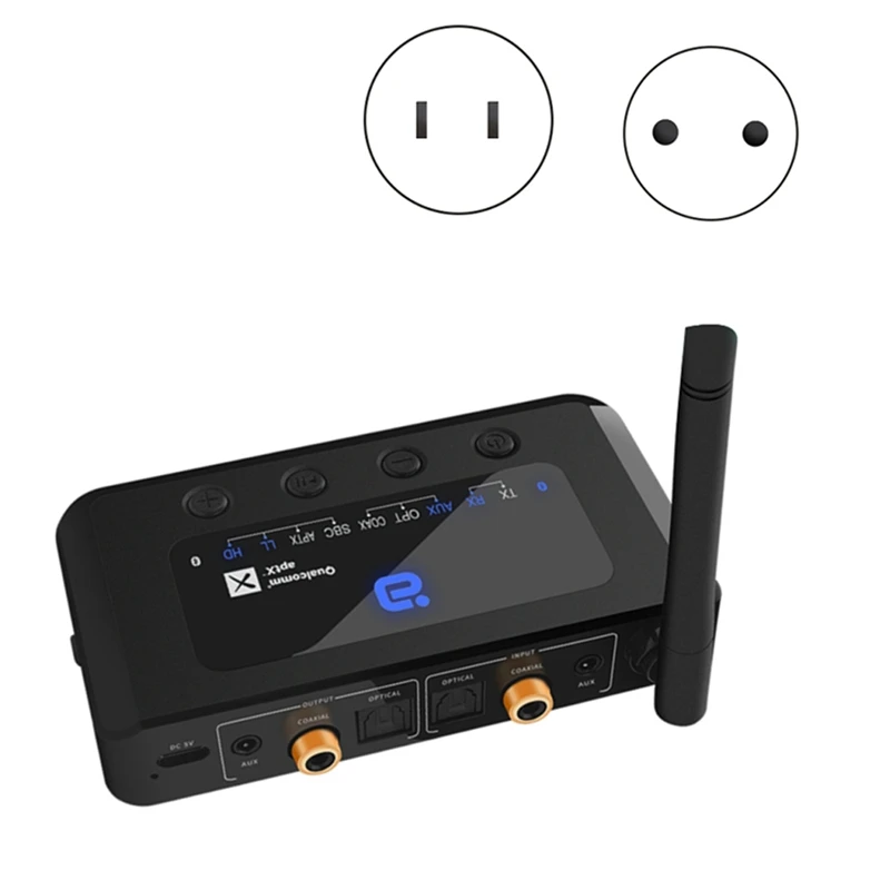 Bluetooth 5.2 Audio Transmitter Receiver 2 In 1 Aptx Adaptive With Optical, Coaxial, AUX 3.5M Bypass Easy To Use -US Plug