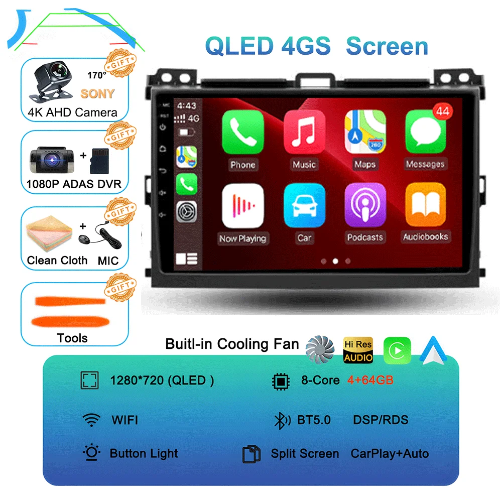 Android 16 autoradio voor Toyota Land Cruiser Prado 120 3 III voor Lexus GX470 GX 470 J120 2002 - 2009 Multimedia Videospeler