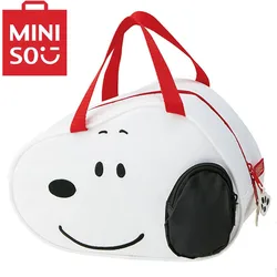 MINISO śliczna i wszechstronna torebka Snoopy przekąski torby na lunch i Bento biała torba z nadrukiem kreskówkowym poliester