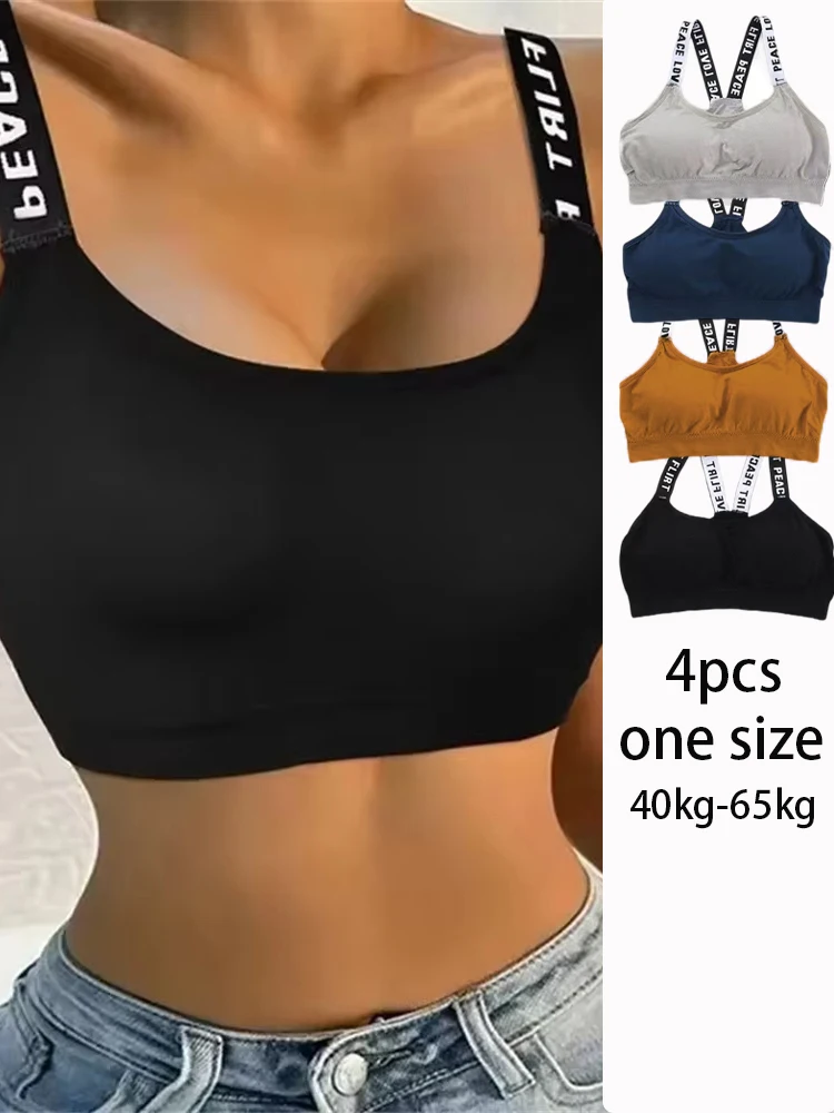 4 Buah Cocok untuk Pakaian Dalam Wanita 40-65Kg Tanpa Kawat Bawah Terintegrasi dengan Bantalan Dada Punggung Pembungkus Jantung Yoga Kebugaran Dada