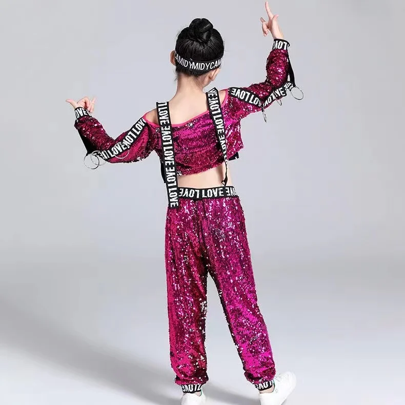 Plank Drum Performance Kleding Outfits Kids Hiphop Dance Kleding Rose Pailletten Meisjes Jazz Dans Kostuums Stijldansen