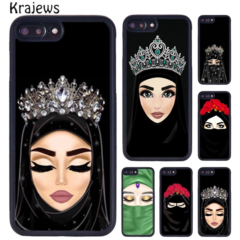 Krajews Muslim Islamic Girls Arabic Hijab Phone Case For iPhone 16 15 14 XR XS 11 12 mini 13 Pro MAX Plus cover coque