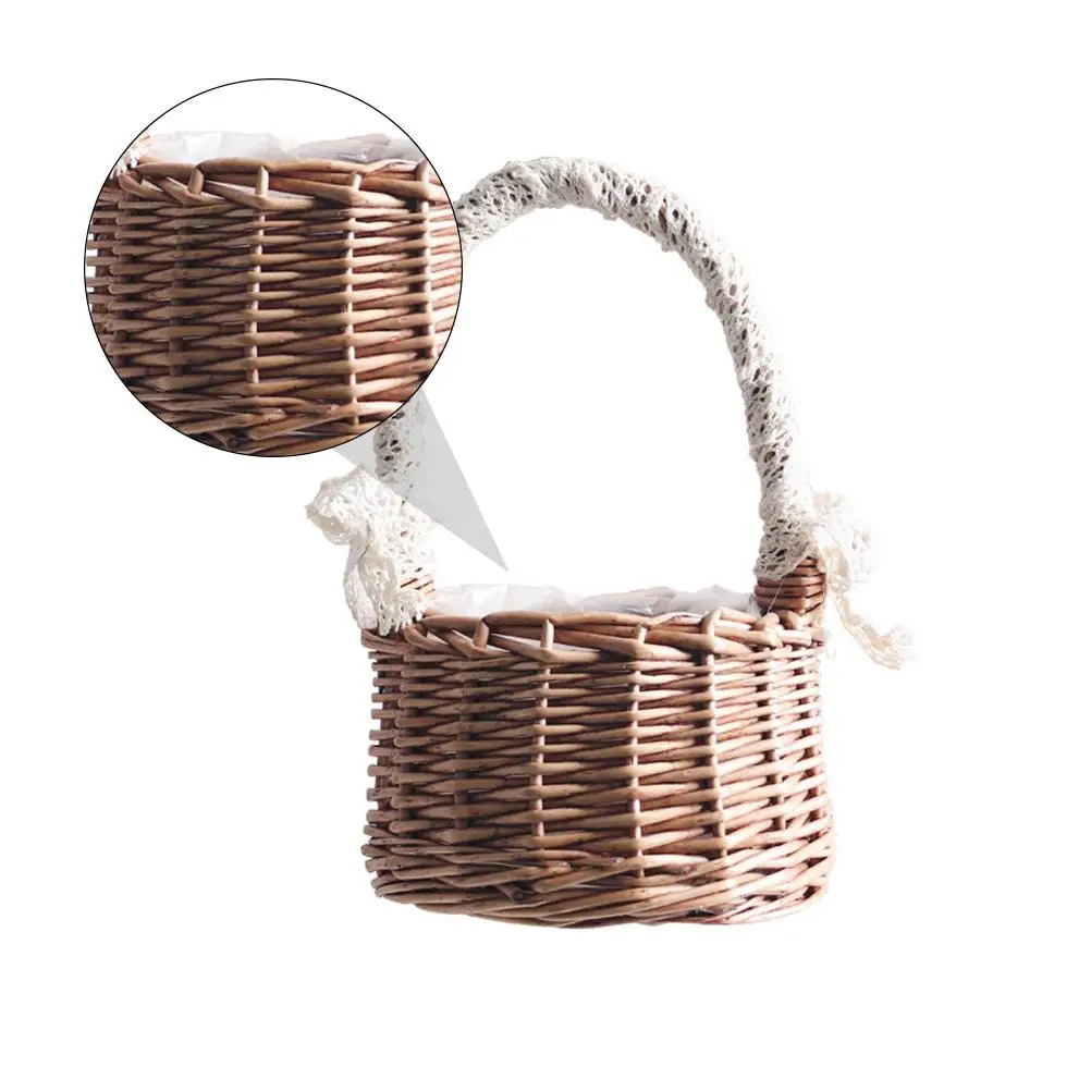 

Portable Flower Basket Weaving Food Gift Baskets Plant Rattan Container Miss Woven