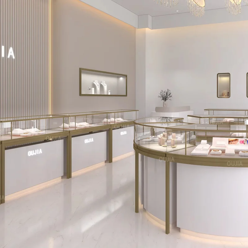 custom.Latest Jewelry Indoor Jewelry Store LED Counter Design Custom Necklace Ring Bracelet Display