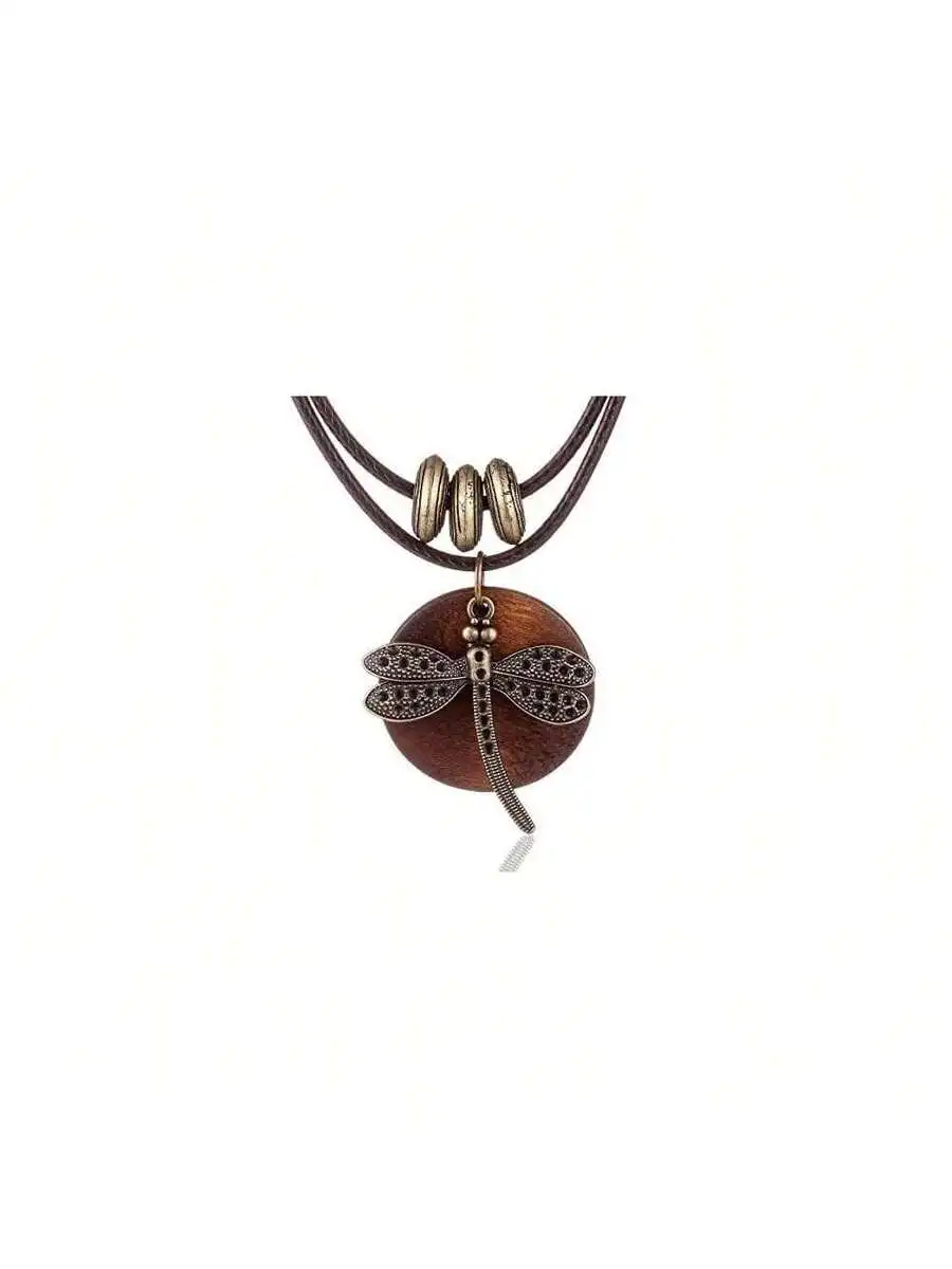 

Brown Wooden Choker Necklace With Dragonfly Pendant For Women
