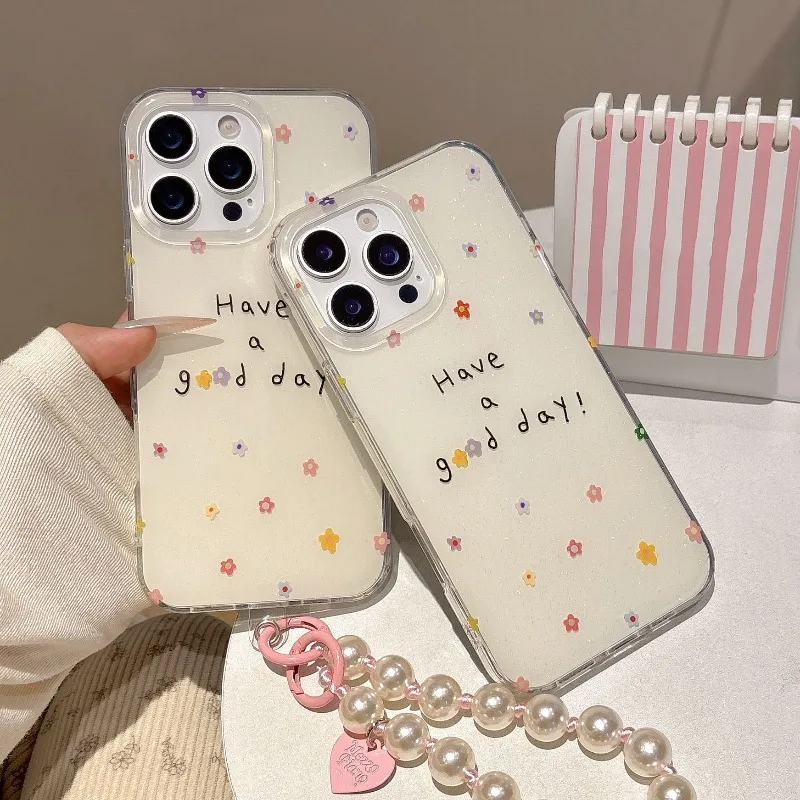 

New INS Dopamine Sweet Girl Colorful Flowers Print Phone Case For iPhone 16 15 14 13 Pro Max Protective Cover With Lanyard
