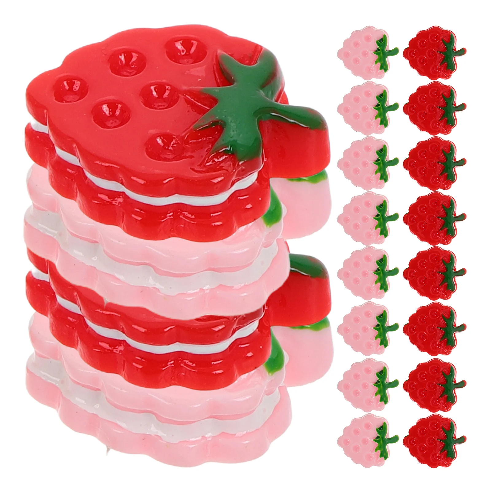 

20 Pcs Simulated Strawberry Cookies Cute Decorations Mini Charms for Phone Cases Cream Craft Embellishments Flat Back Resin