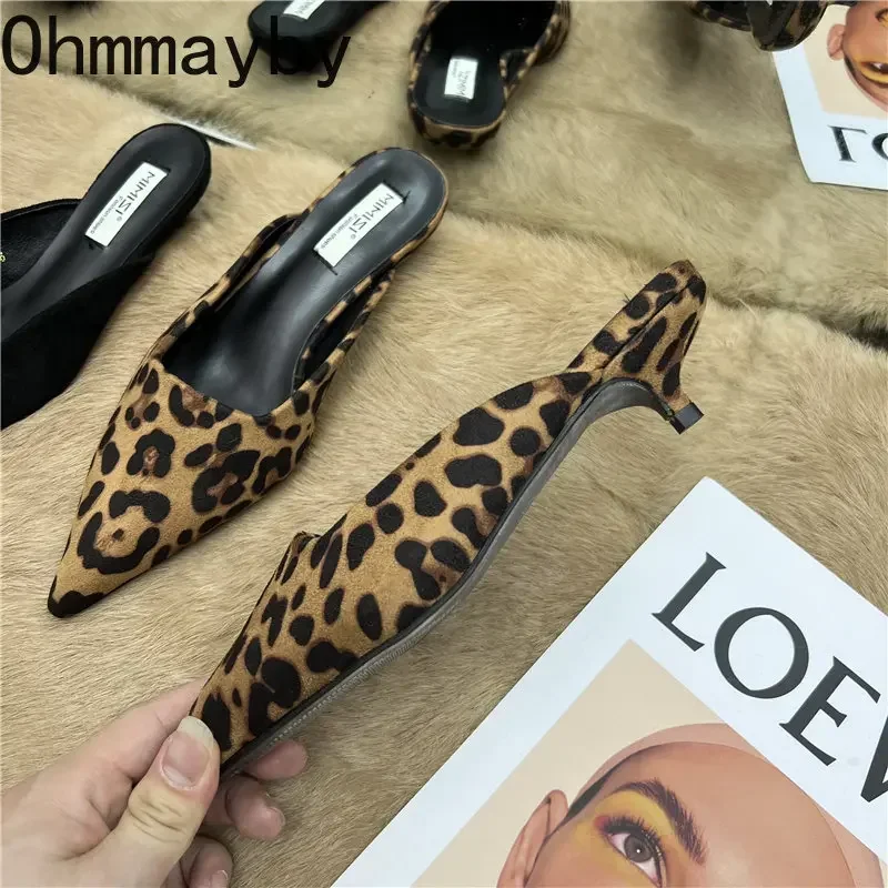 Spring Pointed Toe Mules Fashion Leopard Print Women Slippers Casual Women\'s Shoes Women Low Heels Elegant Ladies Outdoor Slide