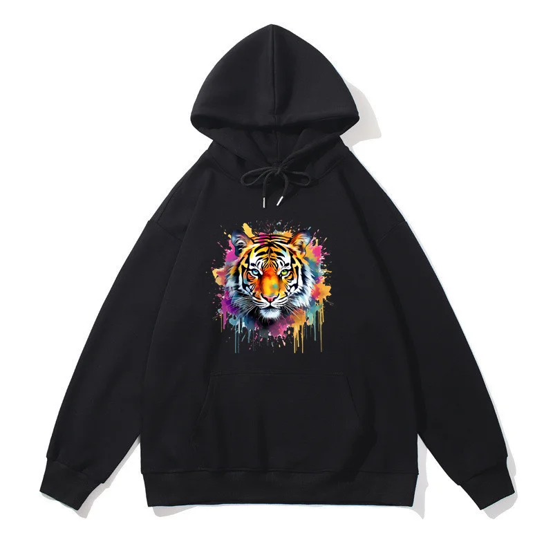

New Spring and Autumn Mens Women Casual Hoodies Watercolor Tiger printed Male Sweatshirts