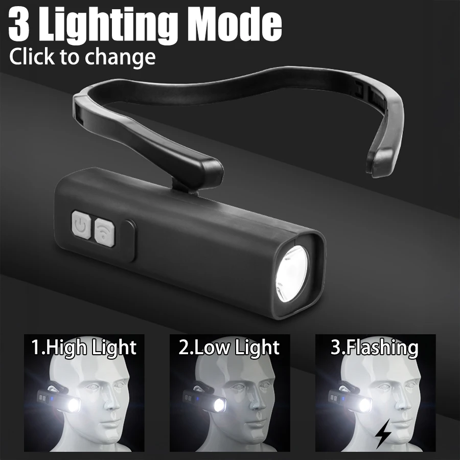 C5 Torcia leggera con archetto da collo per sport all'aria aperta Mini lampada frontale a LED portatile con sensore ultraluminoso ricaricabile tramite USB