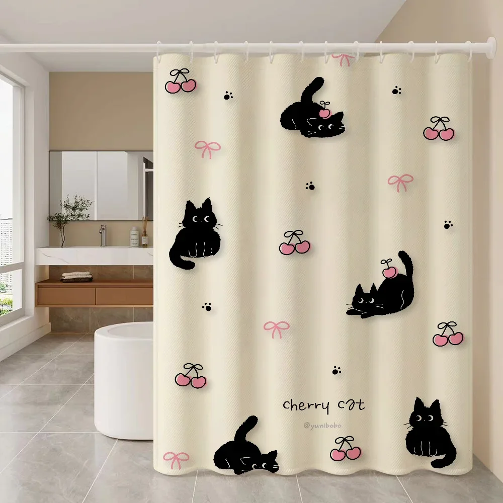 Bathroom Shower Curtain Bathroom Curtain Cat Curtains for Bedrooms Folding Partition Accessories Waterproof Fabric Things the