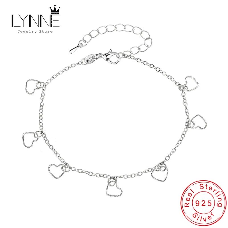 New Fashion 925 Sterling Silver Love Heart Pendant Anklet Ladies Beach Anklets Bracelet Foot Chain Women Barefoot Sandal Jewelry
