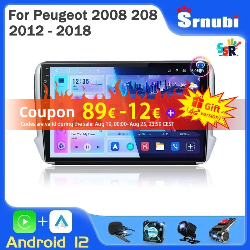 

Srnubi 2 Din Android 12.0 Car Radio for Peugeot 2008 208 2012 - 2018 Multimedia Carplay Android Auto GPS Autoradio 4G WIFI DSP