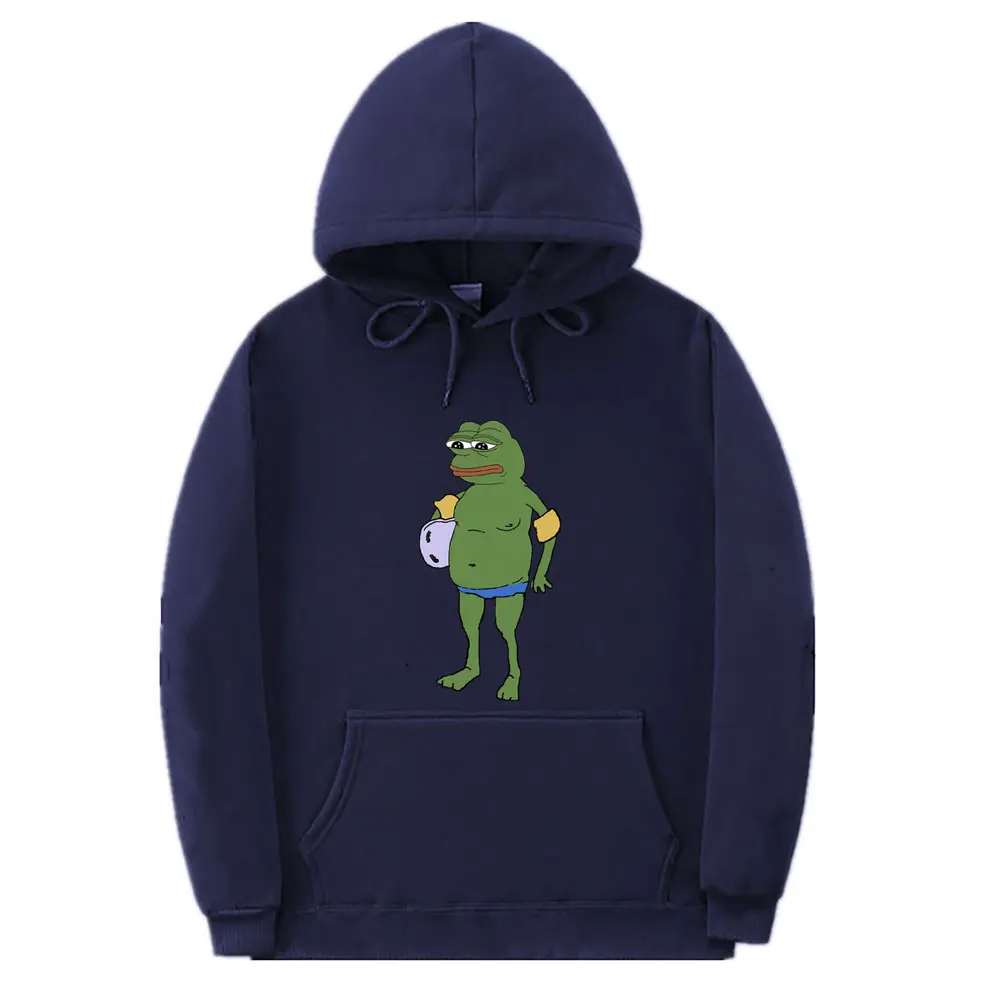 Funny Frog Pepe Swimming In Shorts Graphic Hoodie Men Women Casual Loose Hooded Sweatshirt Male Fleece Cotton Oversized Hoodies