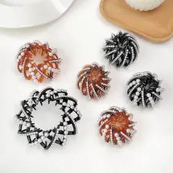 Women Bun Crystal Hair Claw Bird Nest Ponytail Buckle Ponytail  Holdedr Hair Clip DIY Bun Maker Female Hair Accessories