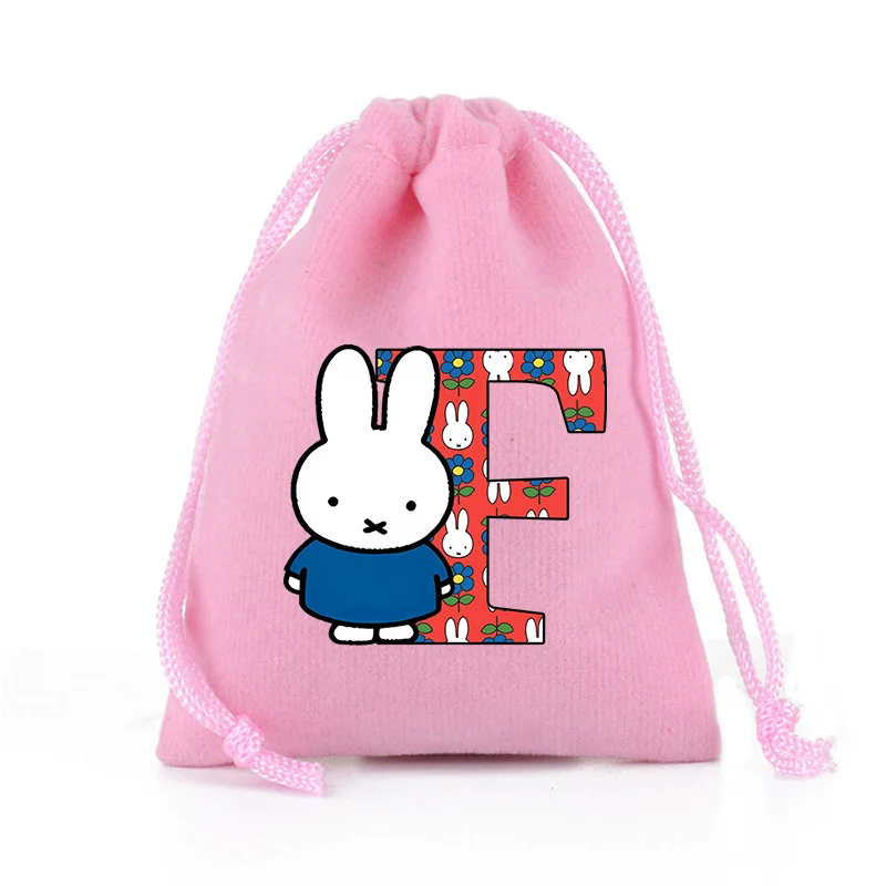 New Miffys Drawstring Bag Cartoon Letter A-Z Print Handbags Kawaii Portable Party Candy Gift Storage Bags String Storage Pouch