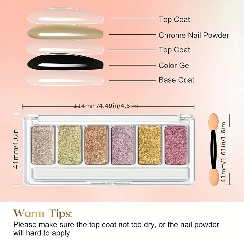 6 Farben Glitzer Nagel pulver Palette - Metallic Spiegel effekt Gel politur für DIY Nail Art und Salon verwenden