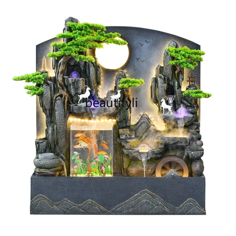 

L1 Rockery flowing water ornaments fountain living room partition water curtain wall flowing water decoration courtyard balcony