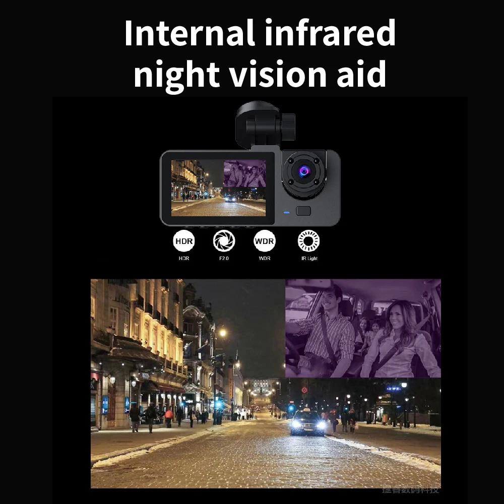 FHD 1080P 2Inch Car DVR Dash Cam 3 Lens Night Vision Rear View Camcorder Auto Camera Vehicle Accessories