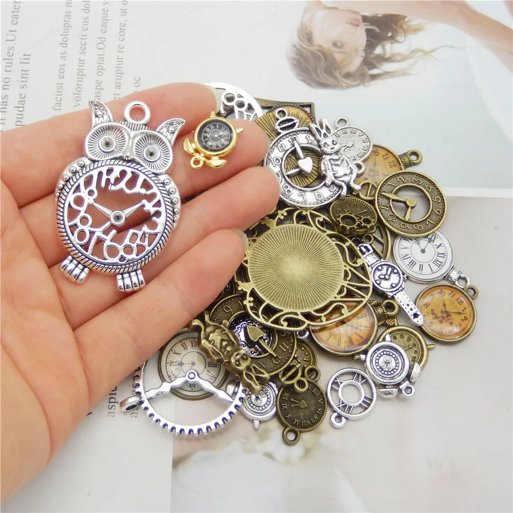 10PCS Clock Watch Face Charms Random Mixed Zinc Alloy Pendant Vintage Necklace Pendant Jewelry Making Steampunk Accessory