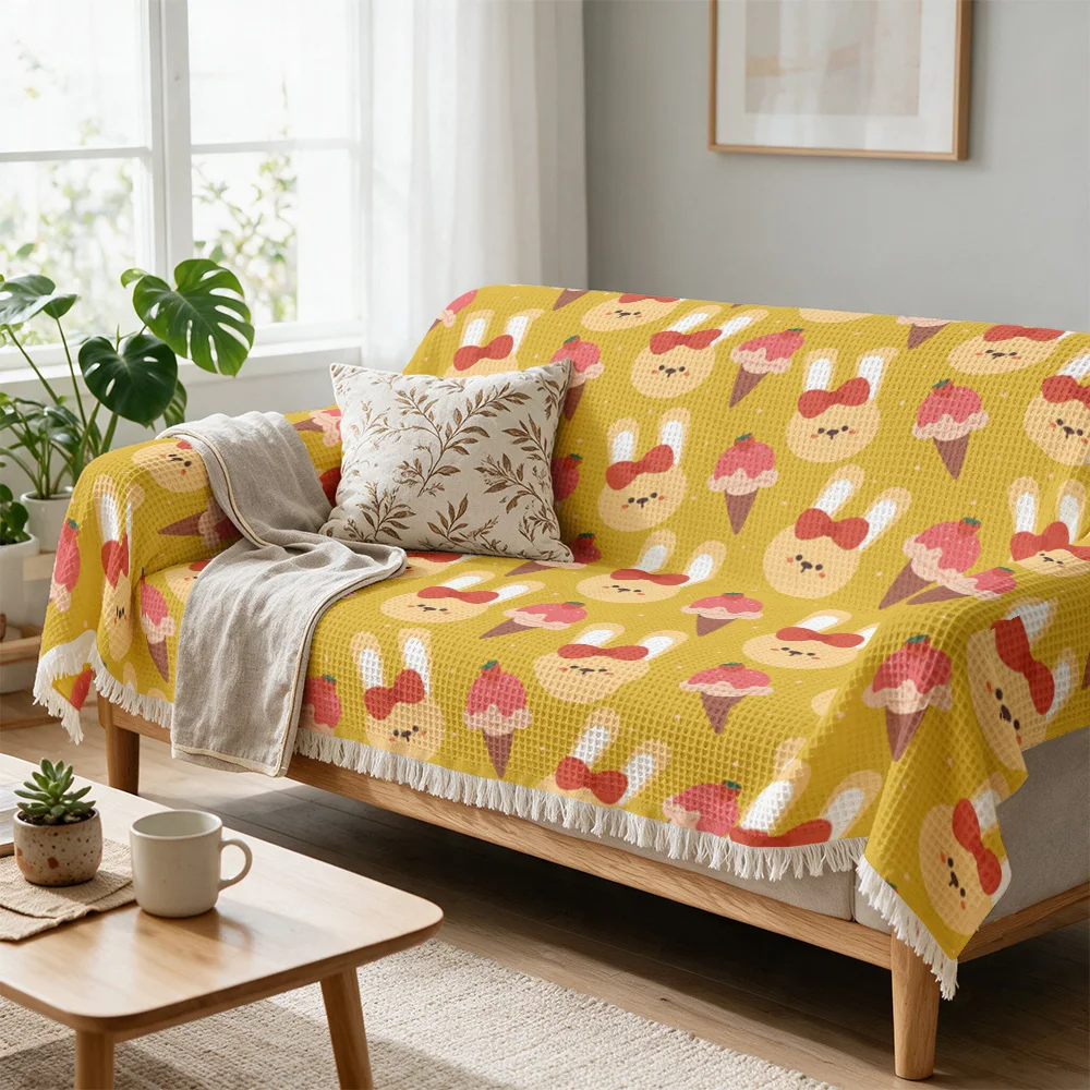Yellow Ice Cream Pattern Decorative Sofa Throw Blanket Cozy Couch Cover for Living Room Home Decor Summer Seasonal Gift Bedsprea