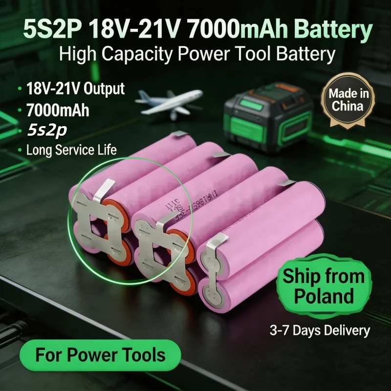 Image of 35E 5S2P 7000mAh 18V-21V Lithium-Akku-Pack Ersatz für Akku-Werkzeuge, Wiederaufladbarer 18650-Akku für Bohrmaschine, Schraubenschlüssel, Schleifer, Säge, Versand aus Polen