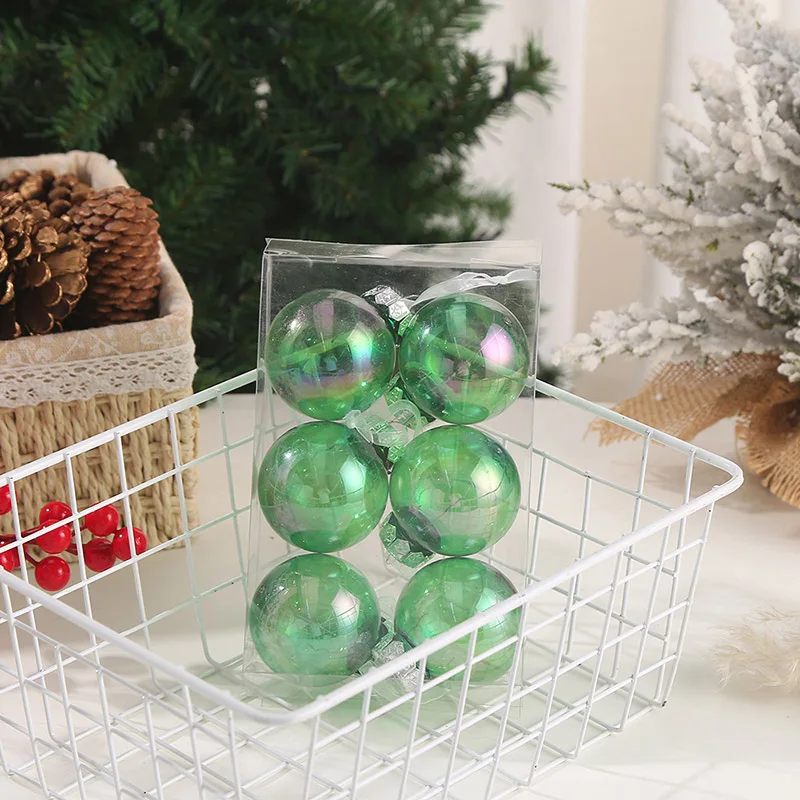 Hot Selling Laser Christmas Balls 6pcs/Set Colored Macaron Plastic Christmas Trees Holiday Party Decorations Atmosphere Supplies