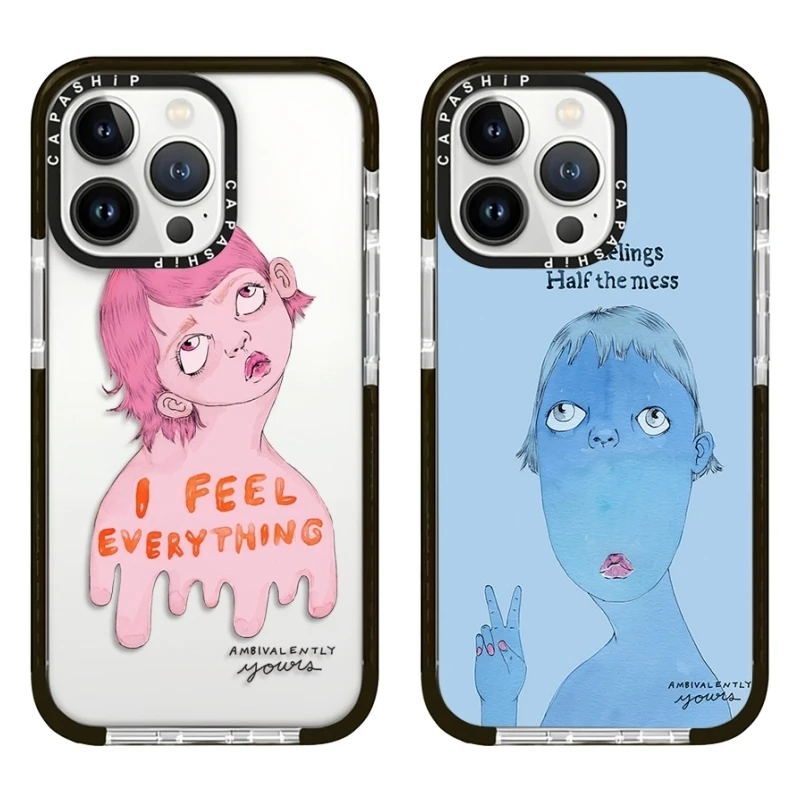 Cartoon Abstract Eyes Looking Up Girls Case For iPhone 15 14 13 12 11 Pro X XS XR Max 7 8 Plus SE Soft TPU Shockproof Back Cover