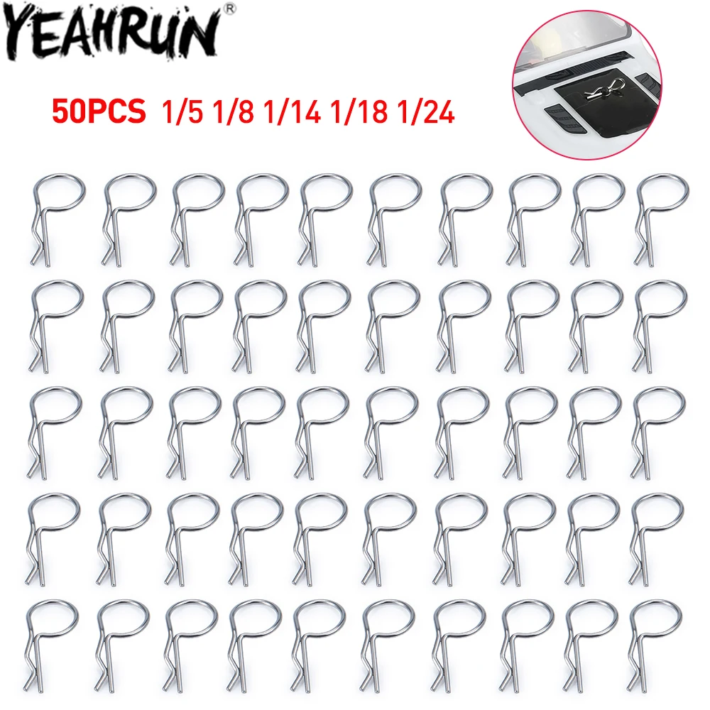 YEAHRUN 50 قطعة 1/5 1/8 1/14 1/18 1/24 RC جسم السيارة قذيفة R مقاطع بودي شيل دبوس معدني الجسم شل كليب دبوس عربات التي تجرها الدواب شاحنة لعبة أجزاء
