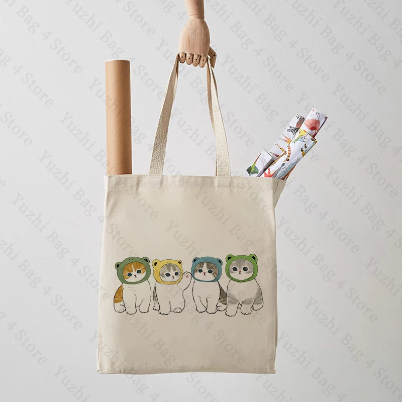 Bolso de mano con patrón de gatos Kawaii, bolsa de mercado amigable con los gatos, bolsas de lona, regalo para niños, regalos para el Día de los