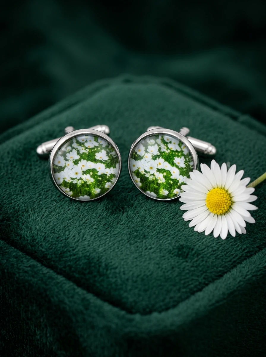 Men's Round Daisy Floral Cufflinks Fresh Flower Theme Luxury French Shirt Cuff Nails for Business Wedding Formal Events