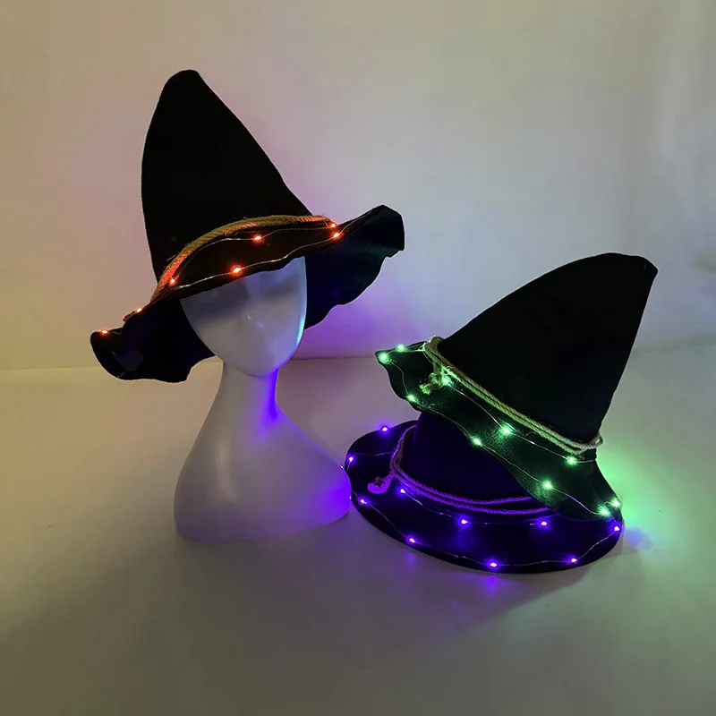 Halloween Light Up Witch Hat Flashing Light Wizard Cap luminous witch headwear Adult Girl Carnival Masquerade Cosplay Costume