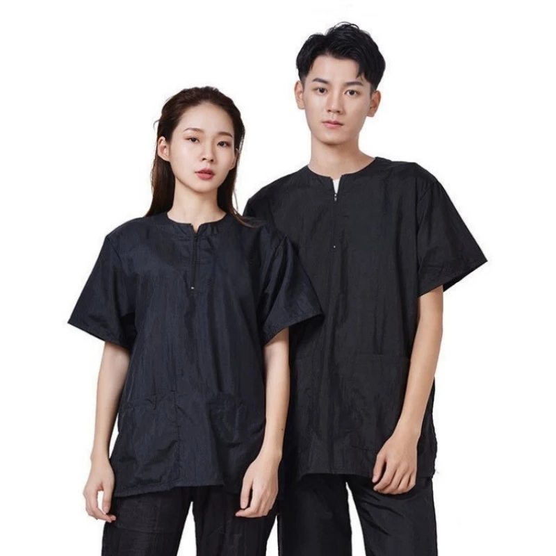 

Pet Groomer Waterproof Work Clothes Dog Grooming Clothing Pet Store Uniform Short Sleeve Breathable Smock Anti Hair Apron Y0519