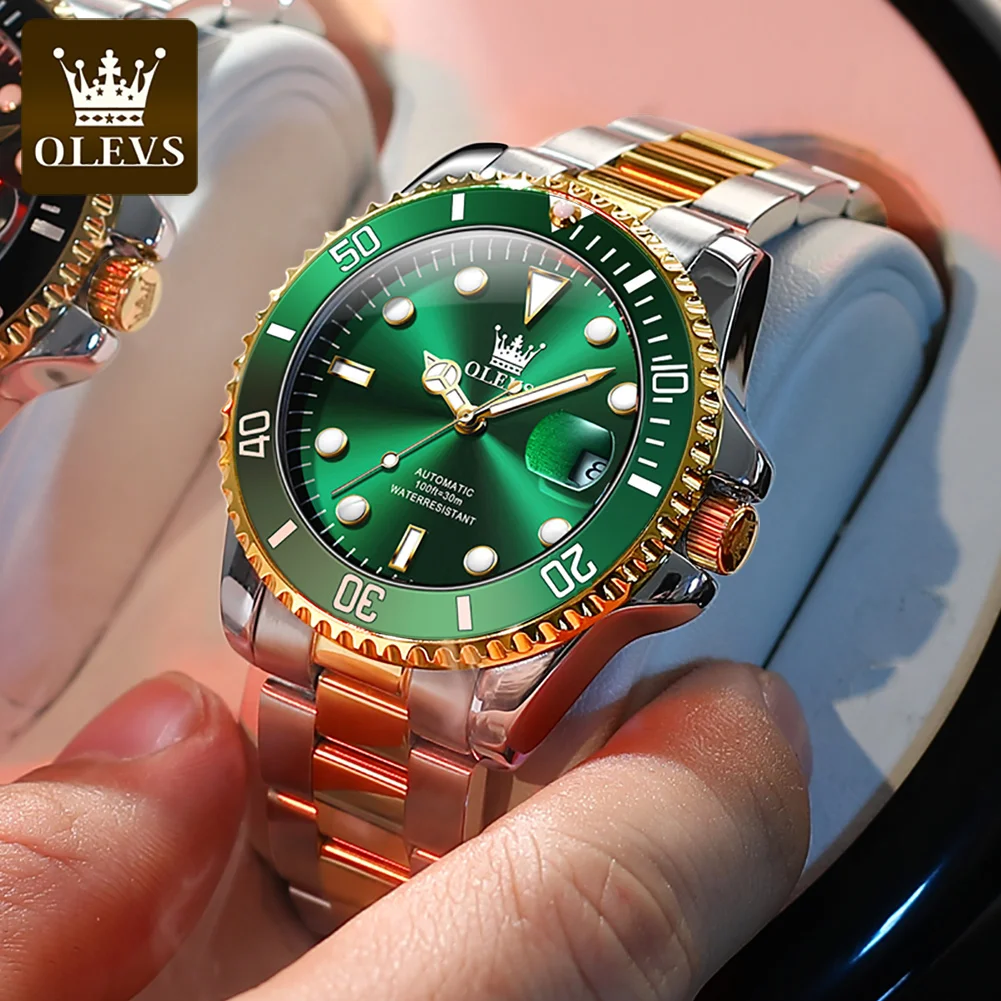 OLEVS 6650 reloj mecánico para hombre, marca superior de lujo, relojes automáticos originales para hombre, reloj de acero inoxidable resistente al agua con fecha para hombre