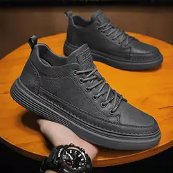 Zapatos informales de cuero para hombre, calzado deportivo suave, zapatillas de plataforma de diseñador de marca, zapatos planos con cordones para caminar