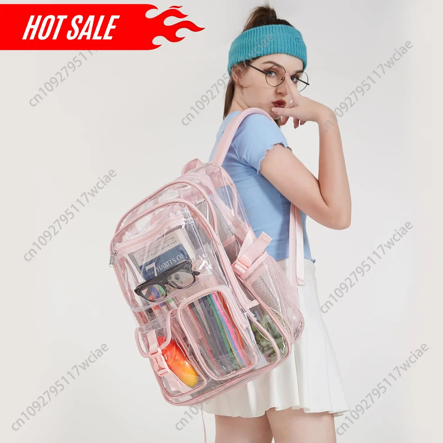 abshoo Großer transparenter Rucksack für Mädchen und Frauen, Schule, Büchertasche, robuster transparenter Rucksack (Rosa)