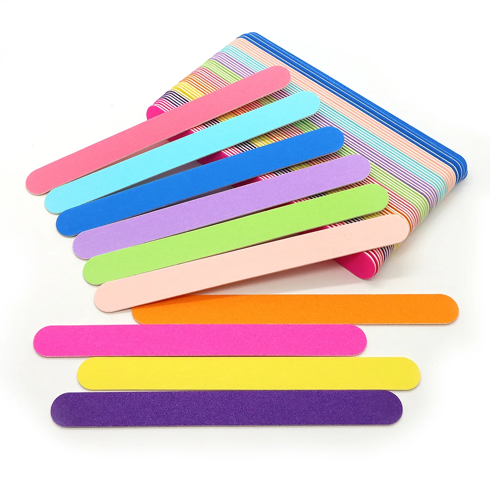 60Pcs Wooden Nail Sanding Files Washable Reusable Nail Grinding Tool For UV Gel Fake Nails Colorful Sandpaper Manicure Supplies