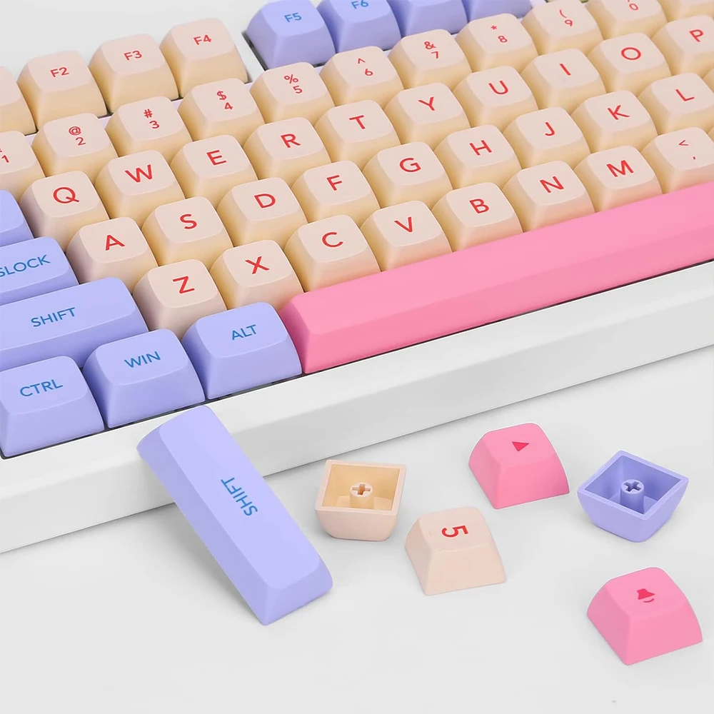 XDA PBT keycap,Marshmallow Cute Pink Purple Keycaps set para Cherry MX/Kaihua switch, Teclado mecánico para juegos