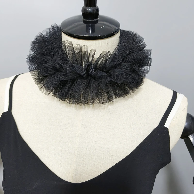 Mesh Small Puffy Collar Scarf Palace Tulle Ruff Collar Lace Neck Layered Ruffle Decorative Fake Collar Cosplay Costume Accessory