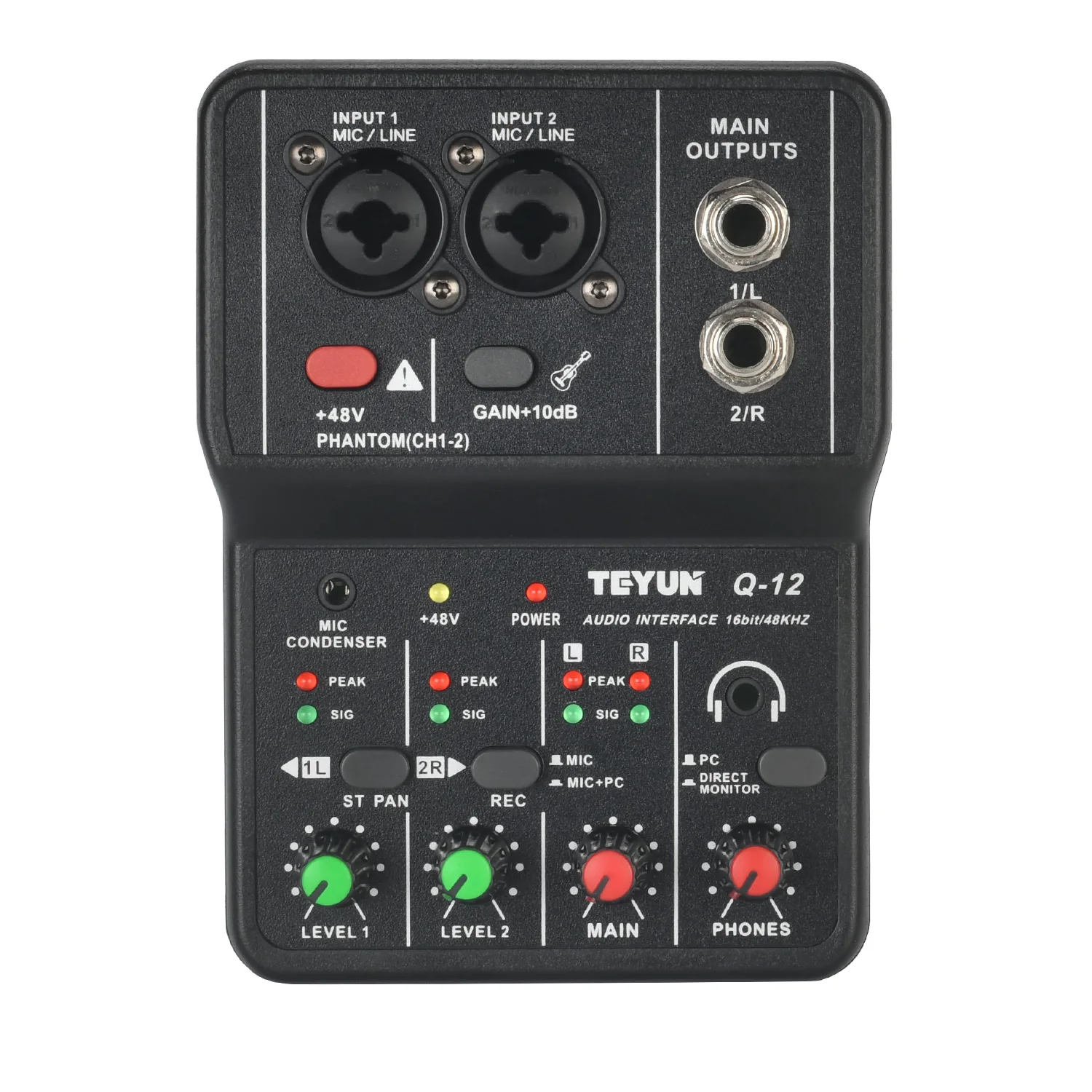 Teyun Portable Audio Interface Professional Mini USB External Sound Card Mixer 48V Computer Guitar Studio PC Record Q-12