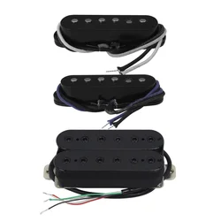 FLEOR 3PCS Alnico 5 Staggered Single Coil Pickups & Humbucker Pickup Black 52/52/52mm for HSS Electric Guitar Parts