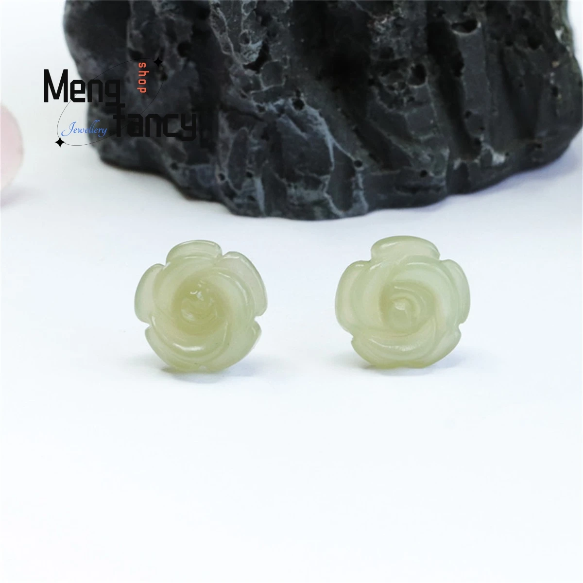 Natural S925 Silver Inlaid Hotan Jade Lake Green Flower Earring Simple Generous Fashion Versatile Exquisite Best Selling Jewelry