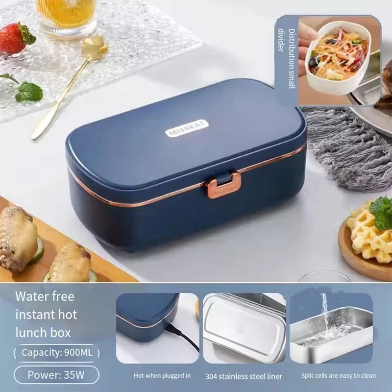 

900ML Electric Lunch Box Portable Food Warmer with Heat Preservation Self-Heating Steaming Cooking Pot for Office Worker